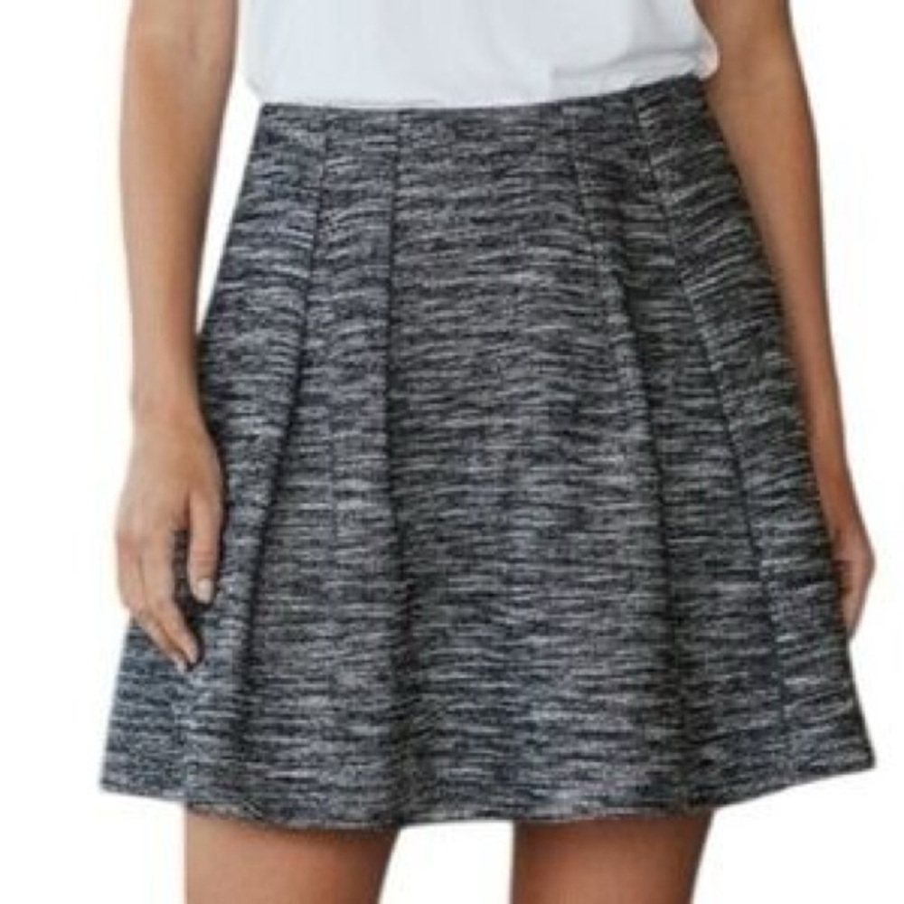 W by Worth Part-Wool Pleaded Charcoal Heathered A-Line Skirt